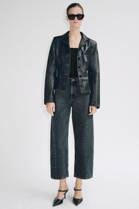 Zara ZW COLLECTION MID-RISE ANKLE RELAXED JEANS - Blue / Gray - Image 0