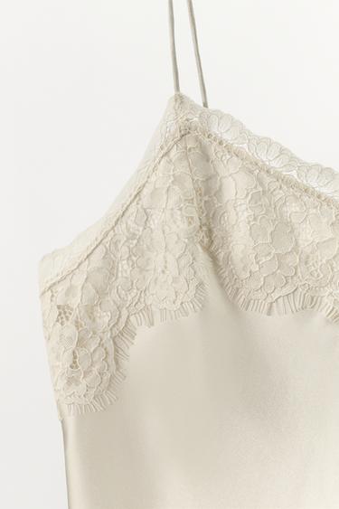 SILK BLEND LACE-TRIMMED CAMISOLE TOP - Ecru by Zara - Image 5