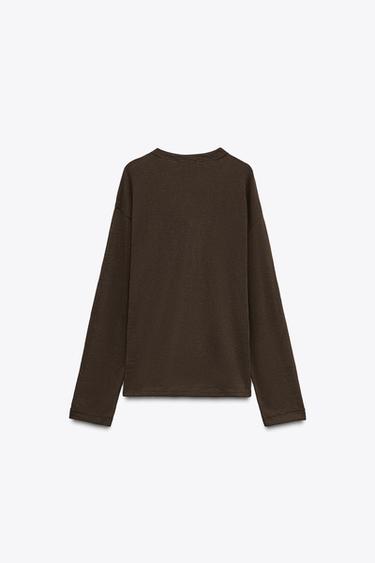 RUSTIKALES FLAMÉ-T-SHIRT - Braun von Zara