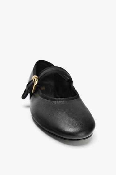 FLAT LEATHER BALLERINAS - Black by Zara - Image 3