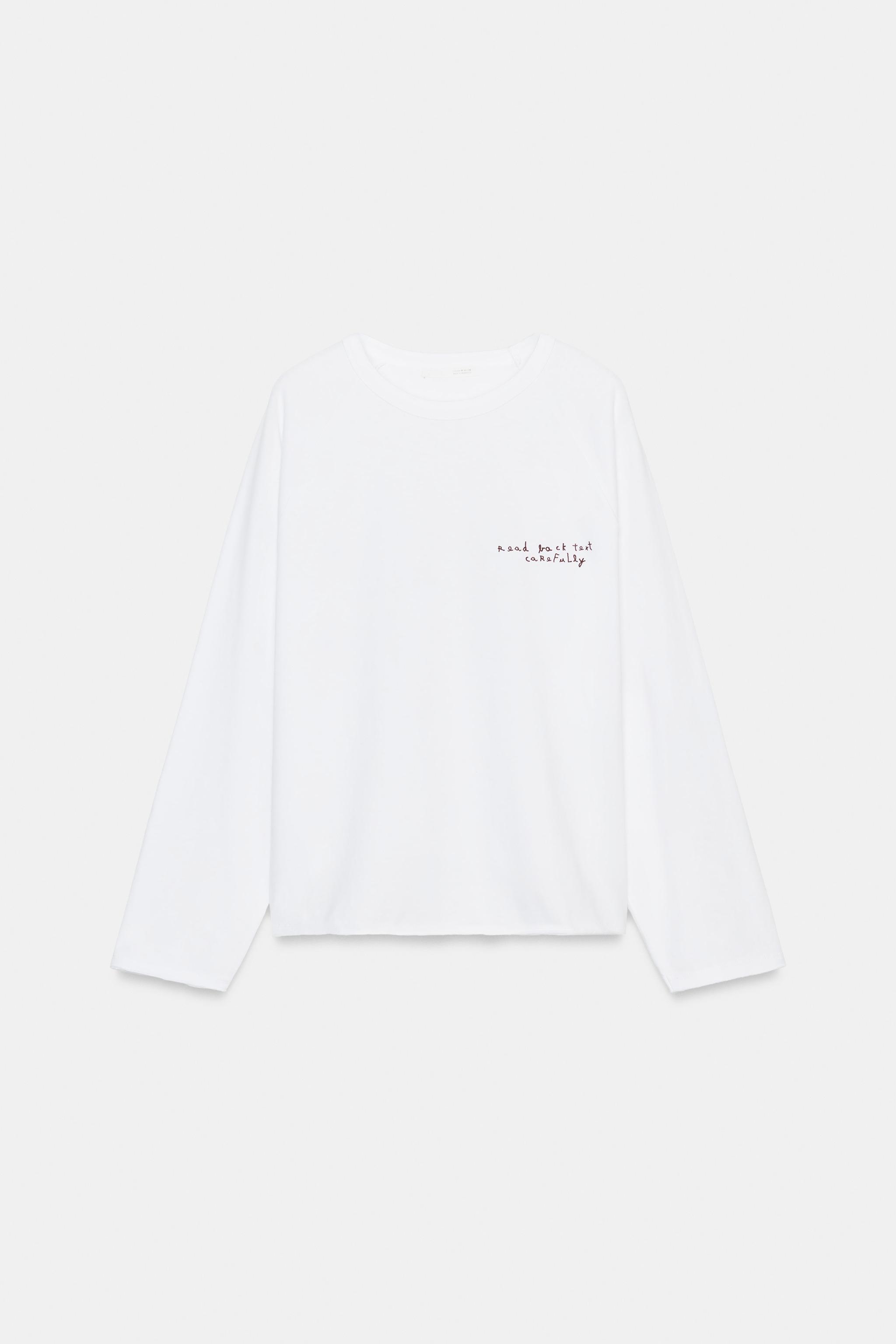 LONG SLEEVE TEXT T-SHIRT - White | ZARA United States