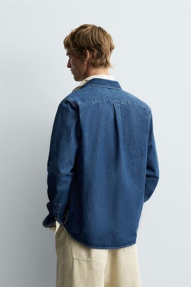 DENIM SHIRT WITH TOPSTITCHING - Mid-blue by Zara - Image 2