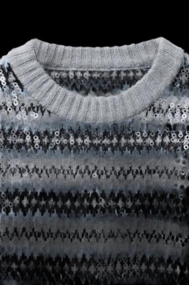 Zara JACQUARD SEQUIN KNIT JUMPER - striped