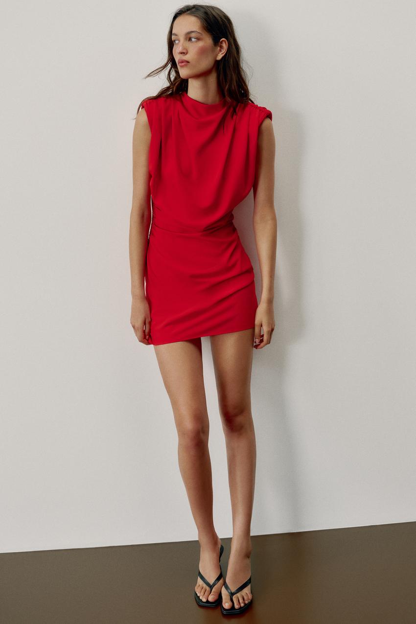 zara cocktail dresses crepe dress Front flaps Zara Woman Neon Lime Green