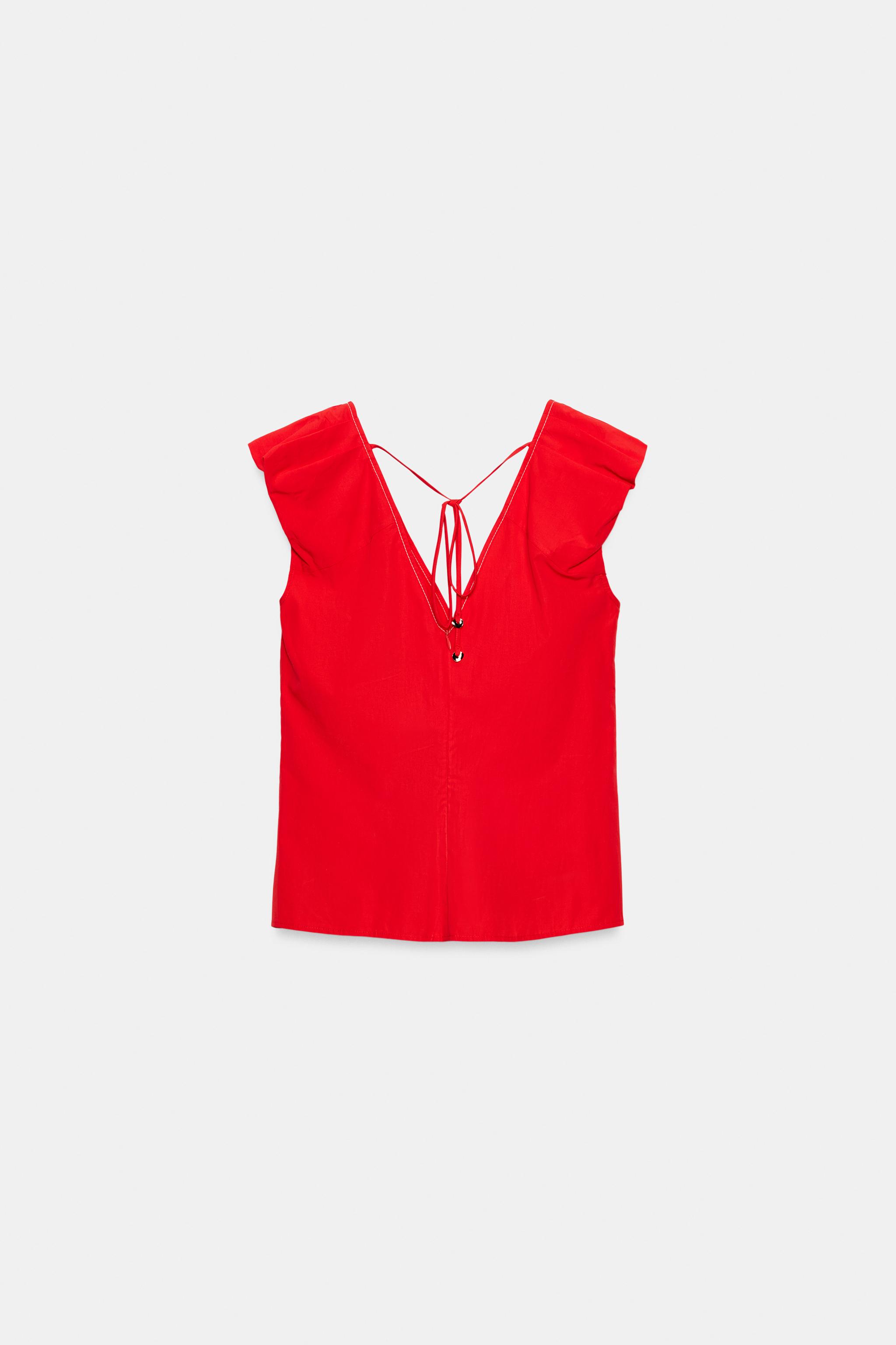 Женские рубашки Zara CONTRAST STITCH POPLIN TOP — фото 10