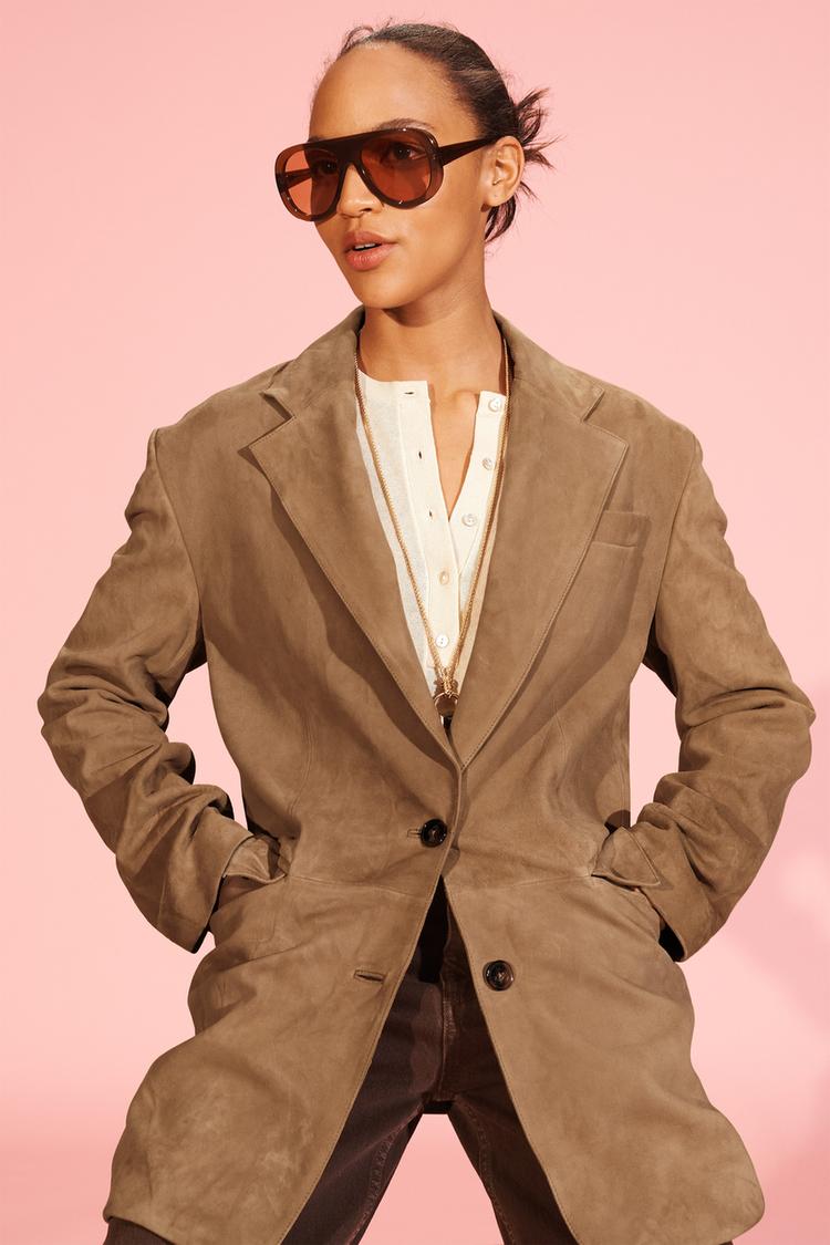 BLAZER CUIR DAIM 100 ÉDITION LIMITÉE Camel moyen ZARA France