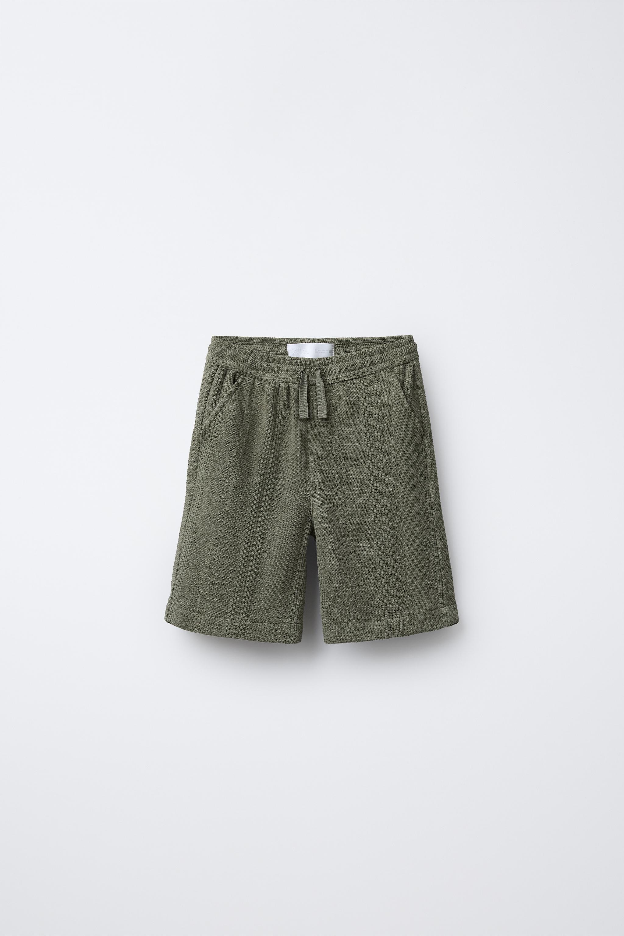 TEXTURED STRAIGHT SHORTS - Dark khaki | ZARA United States