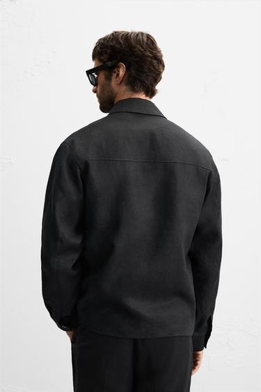 100% LINEN OVERSHIRT - Black by Zara - Image 2