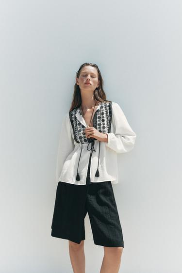 CONTRAST EMBROIDERY JACKET - Black / White by Zara - Image 1