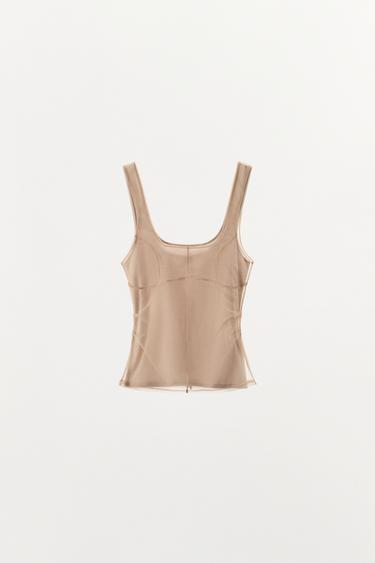 SEAM DETAIL TULLE TOP - Beige-pink by Zara - Image 8