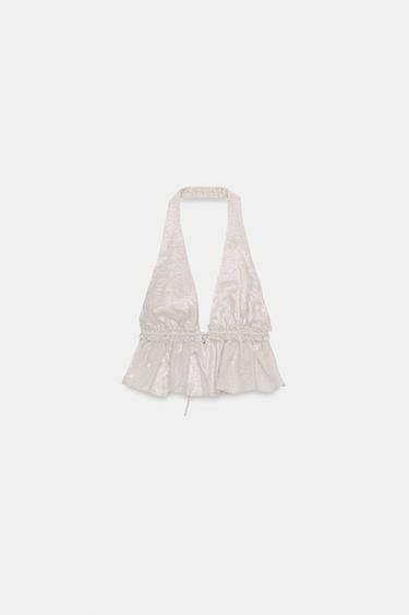TOP HALTER FOIL - Plata de Zara