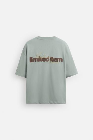 CHEMISE AVEC INSCRIPTION BRODÉE - Vert / Bleu de Zara - Image 7