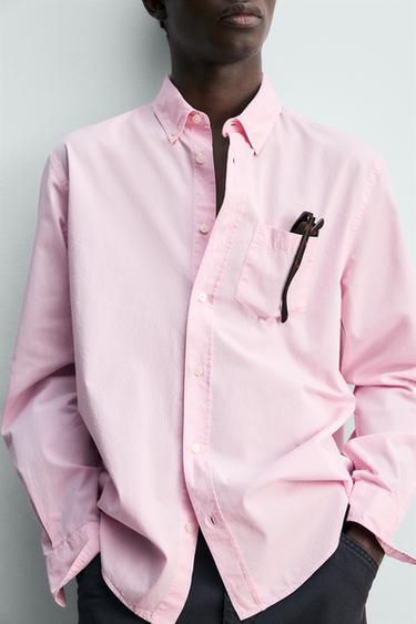 REGULAR FIT COTTON TWILL SHIRT - Pink by Zara - Image 4