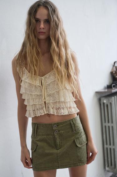 RUFFLED LACE TOP - Ecru by Zara