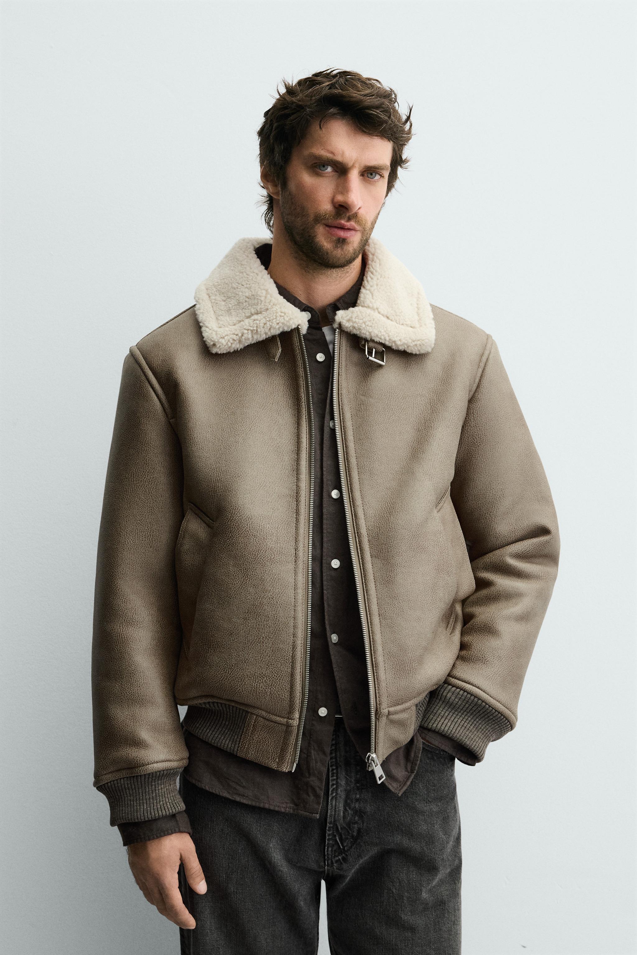 DOUBLE-FACED FAUX LEATHER JACKET - Khaki | ZARA Canada