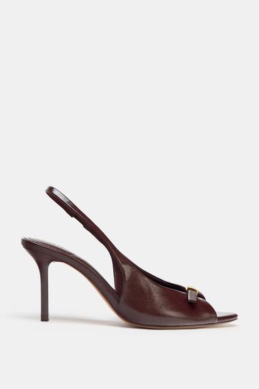 صندل بعقب مفتوح وإبزيم - أحمر عنابي by Zara