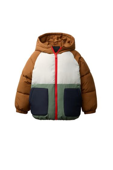 Zara COLOR BLOCK WATER REPELLENT PUFFER COAT - Multicolored