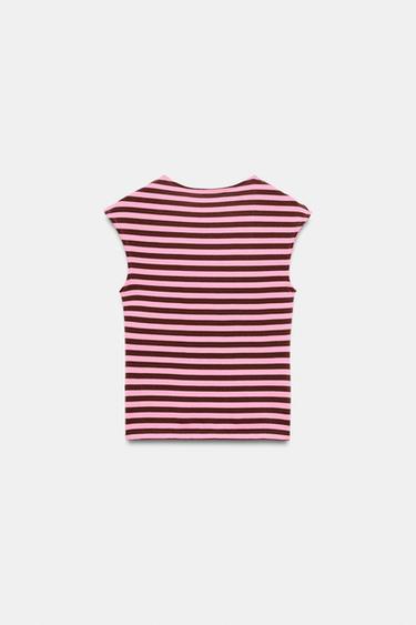 STRIPED BUTTON-DETAIL TOP - Pink by Zara - Image 5