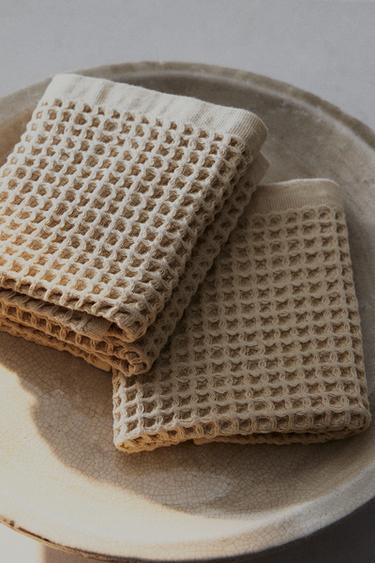WAFFLE-KNIT COTTON HAND TOWEL (PACK OF 3) - Sand by Zara