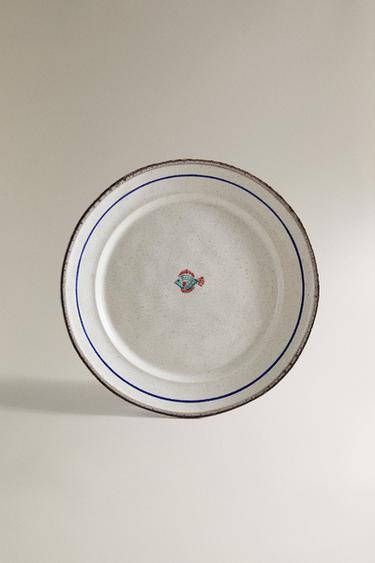 FISH-SHAPED STONEWARE DINNER PLATE - Blue/White by Zara - Image 0