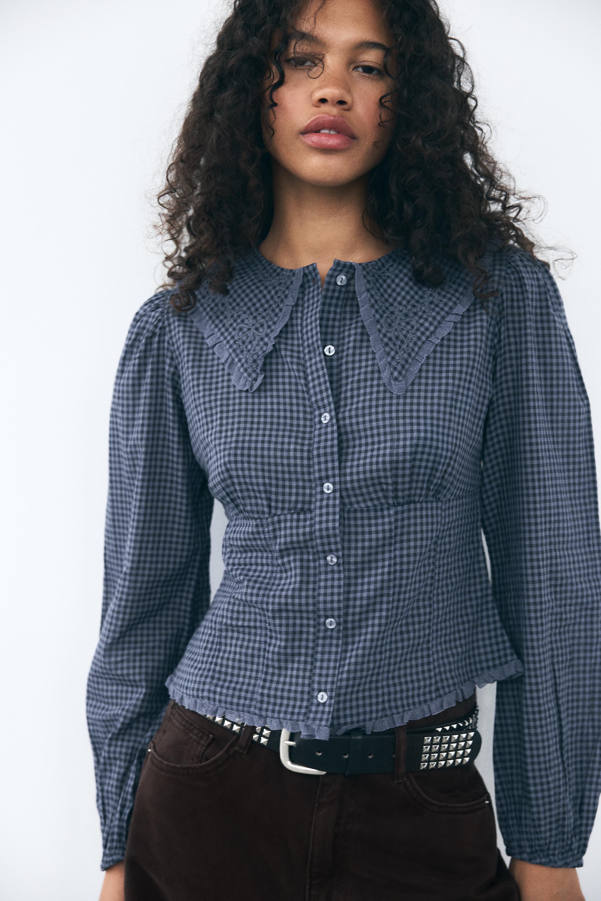 Blue checkered shirt womens hotsell