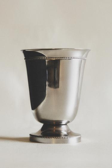 Zara SMALL STRAIGHT STEEL GLASS VASE - Silver