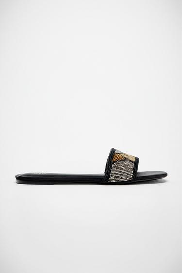 FLAT GLITTER SANDALS - Black by Zara