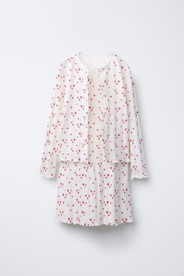 AGES 6-14/ HEART PRINT NIGHTDRESS AND JACKET SET - Ecru by Zara
