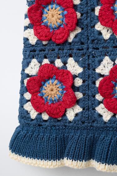 FLORAL CROCHET KNIT TOP - Blue by Zara - Image 3