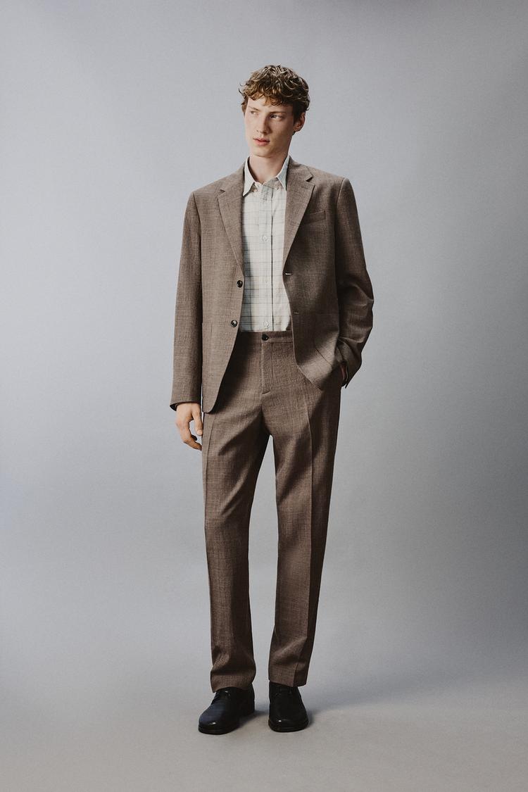 ZARA 100% WOOL TEXTURED SUIT TROUSERS