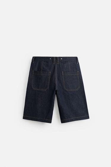 BAGGY FIT DENIM BERMUDA SHORTS WITH STITCHING - Blue by Zara - Image 6