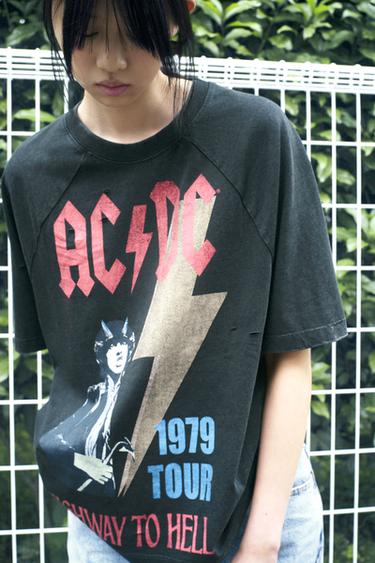 FADED-EFFECT T-SHIRT ©AC/DC - Anthracite grey by Zara