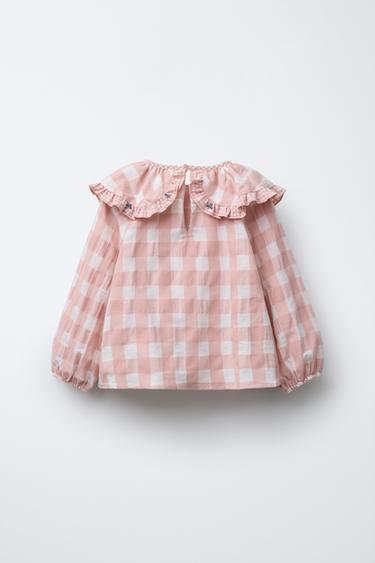 CHECK SHIRT WITH FLOWER EMBROIDERY - Pink by Zara - Image 1
