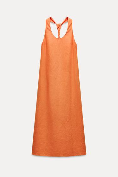 Zara KNOT BACK MIDI DRESS ZW COLLECTION - Orange