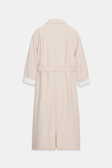 LONG WOOL COAT WITH BELT - Beige by Zara - Image 7