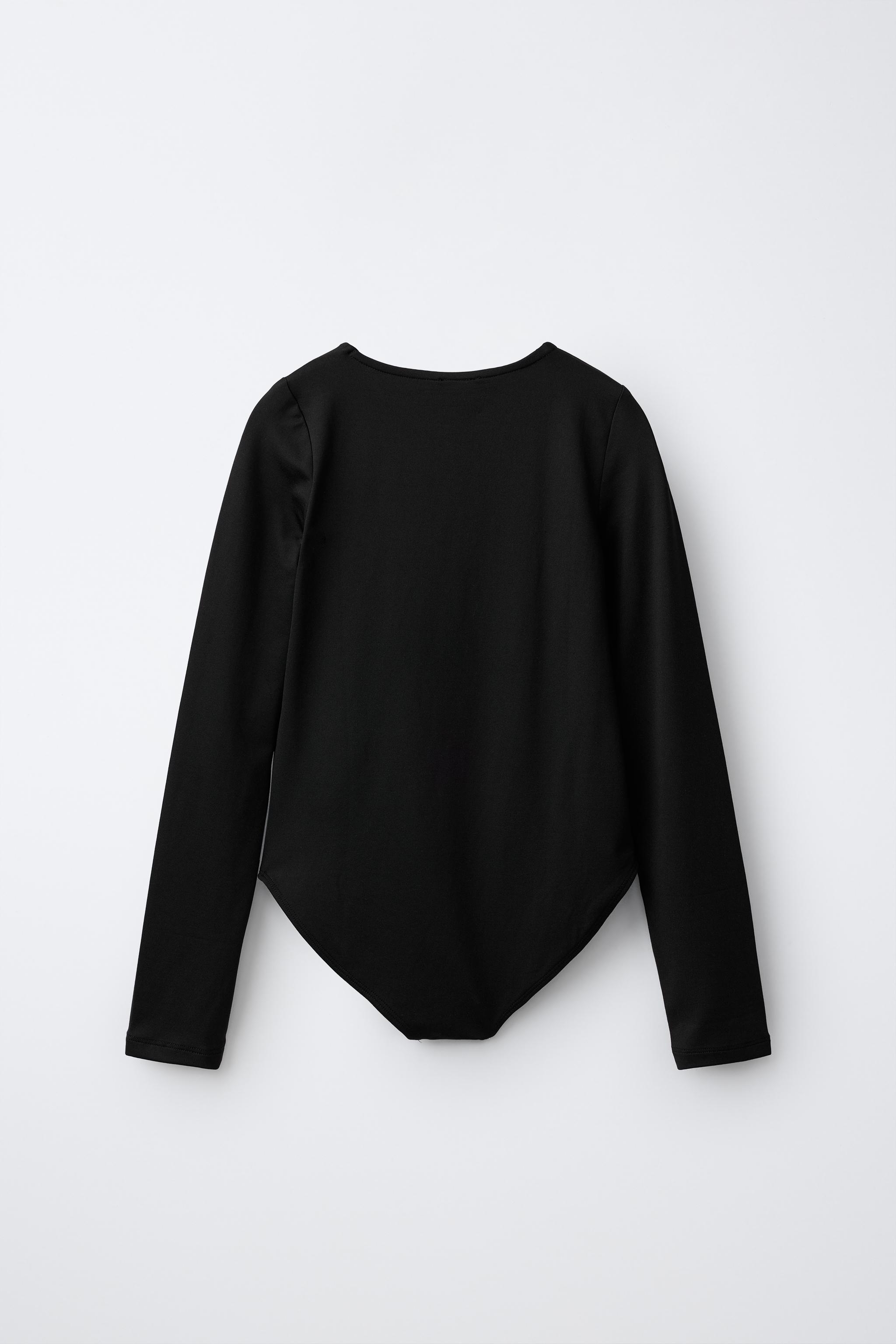 LONG SLEEVE SOLID BODYSUIT — Black
