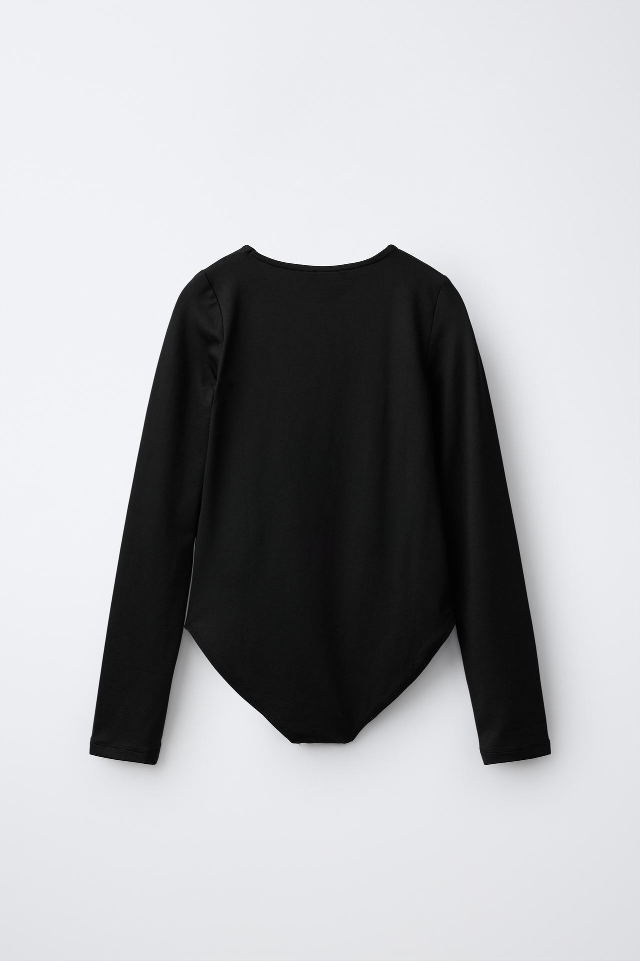 LONG SLEEVE SOLID BODYSUIT — Black