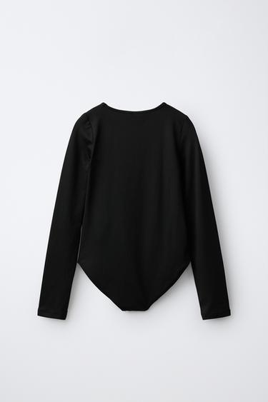 LONG SLEEVE SOLID BODYSUIT — Black 2