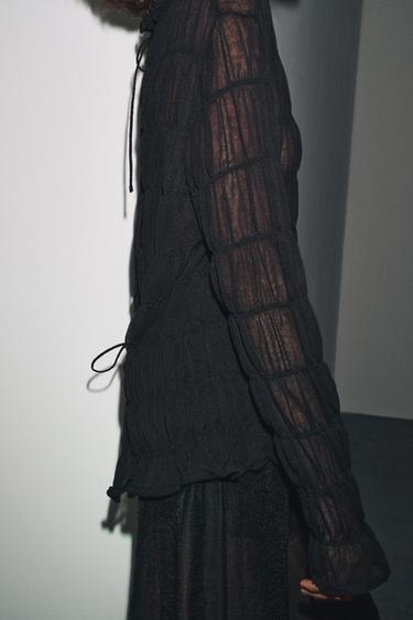SEMI-SHEER GATHERED KNIT TOP - Black by Zara - Image 3