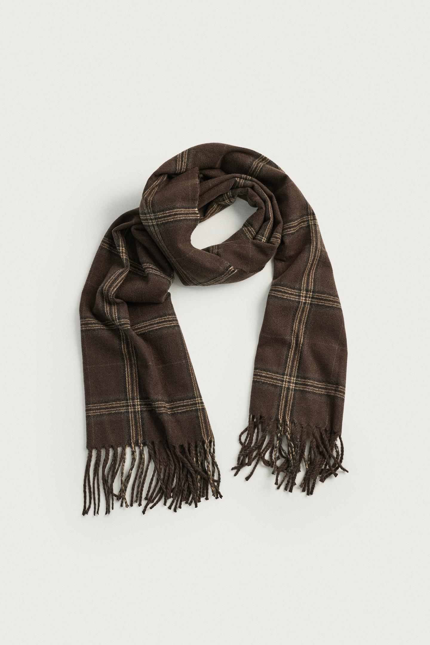 Мужской шарф Zara Plaid Fringe, цвет: Коричневый — фото 3