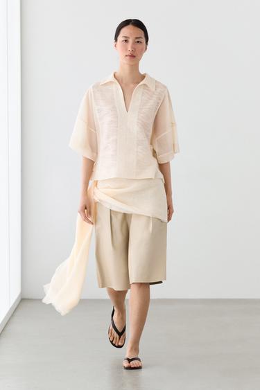 Zara 100% cotton polo shirt with embroidered detail - White - Image 0