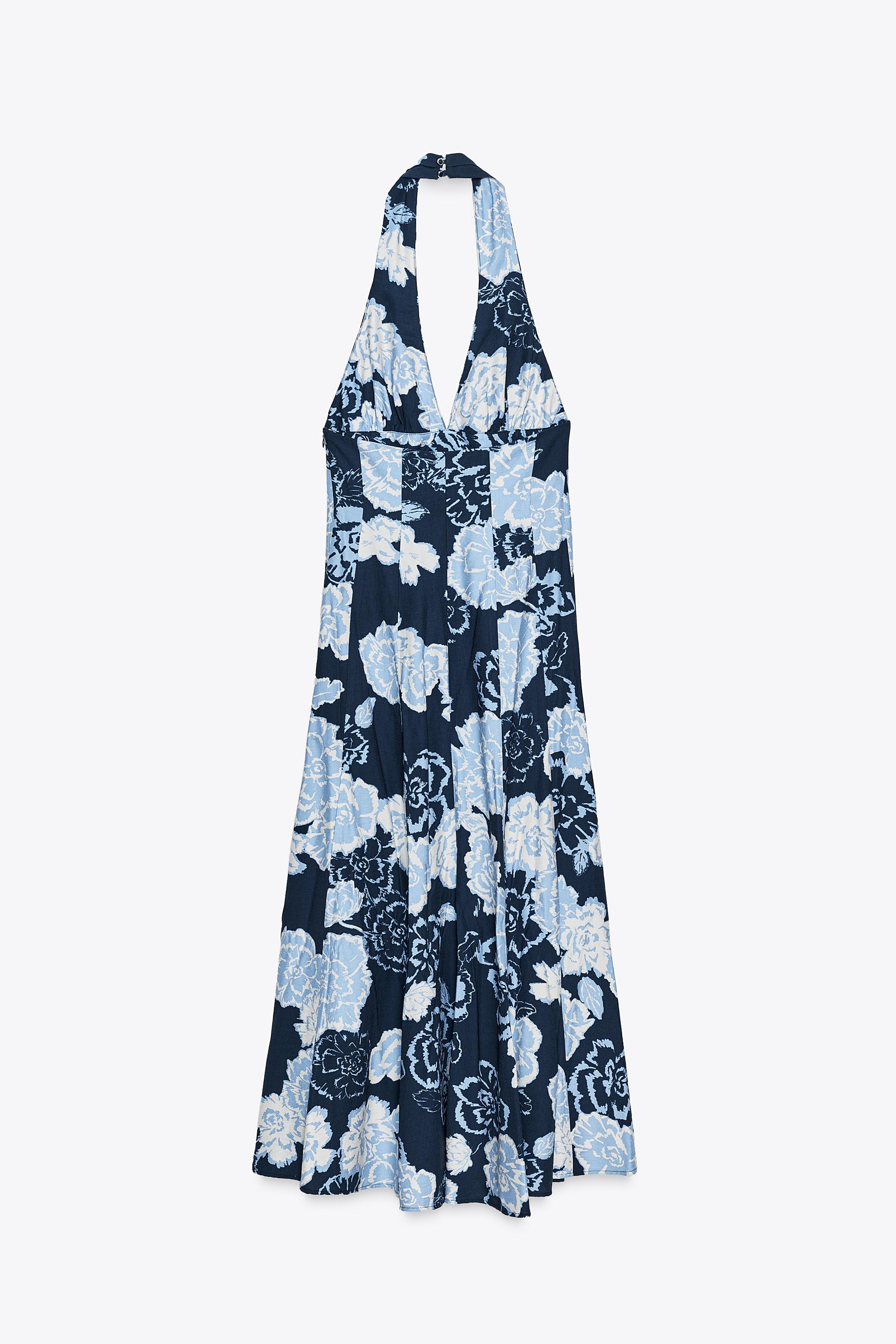 ZARA フリンジホルターネックミディワンピース 7985/649 HALTER FRAY MIDI DRESS - Beige-pink | ZARA United States