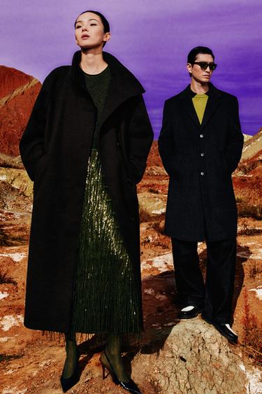 Zara 標準版羊毛大衣 - 海藍色