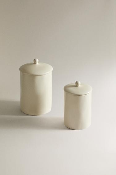 CERAMIC JAR WITH LID - Oyster-white by Zara