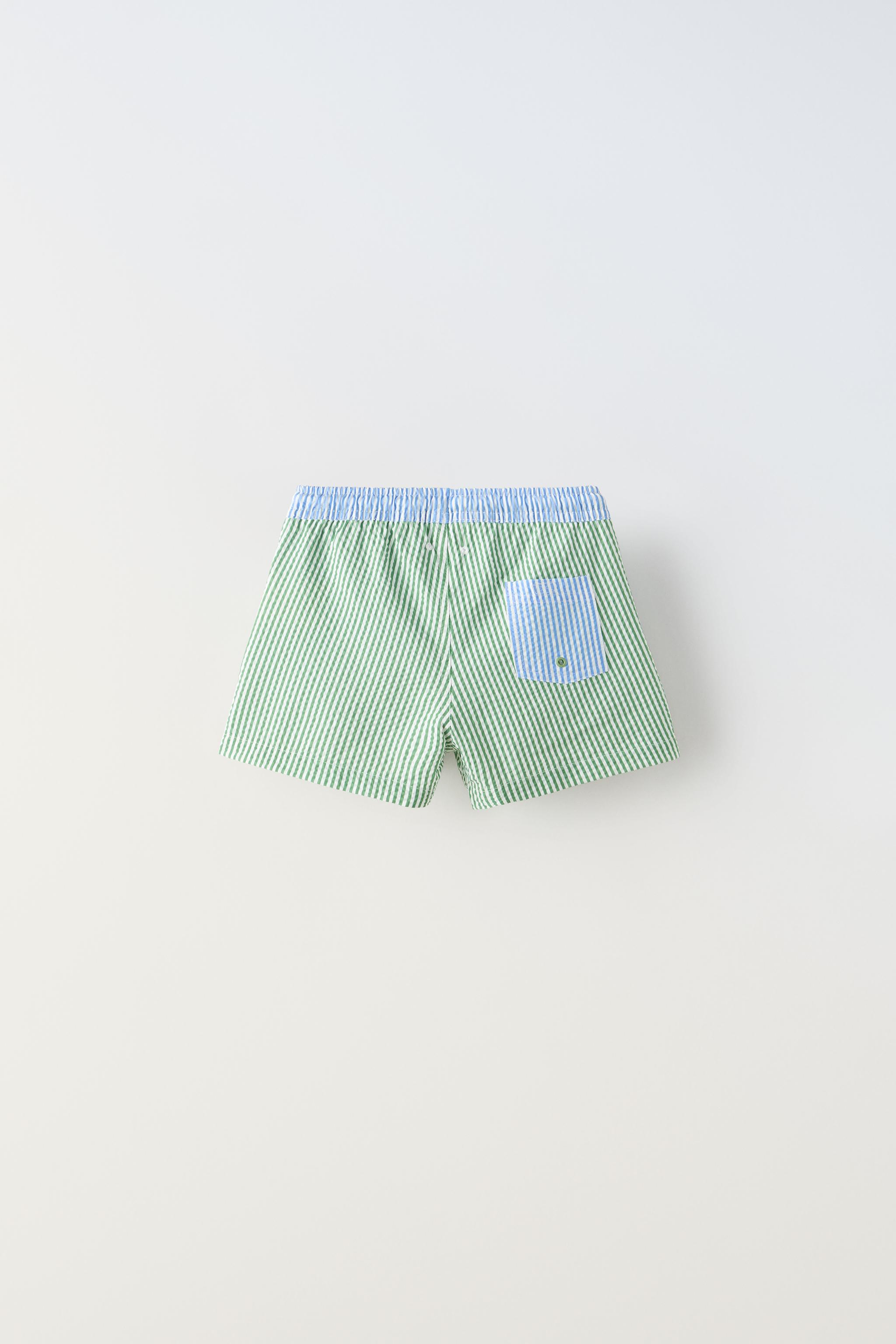 6-14 YEARS/ TEXTURED STRIPED SWIM SHORTS - Green | ZARA Canada