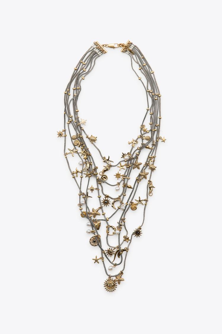 SEA CHARM MULTI-STRAND METAL NECKLACE Gold Silver ZARA