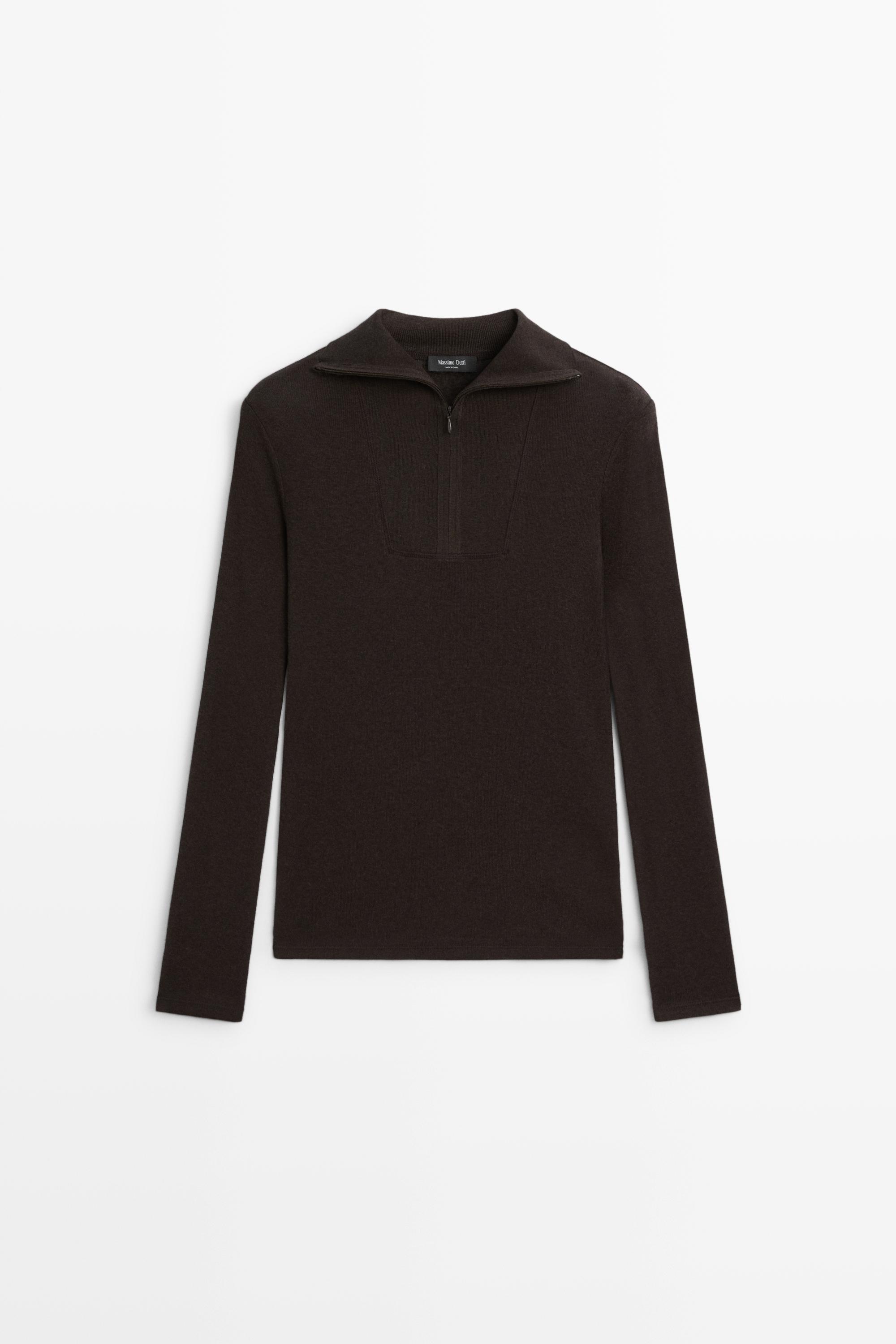 Cotton-blend quarter-zip long sleeve T-shirt
