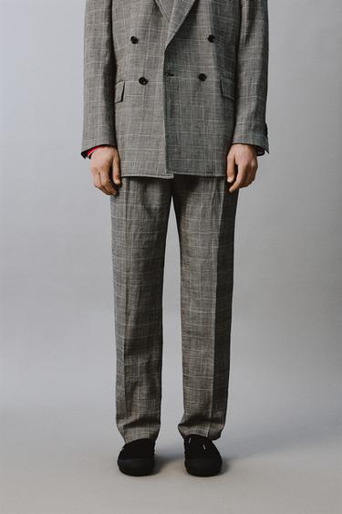 CHECK WOOL BLEND LINEN SUIT TROUSERS AARON LEVINE X ZARA - Black / White by Zara