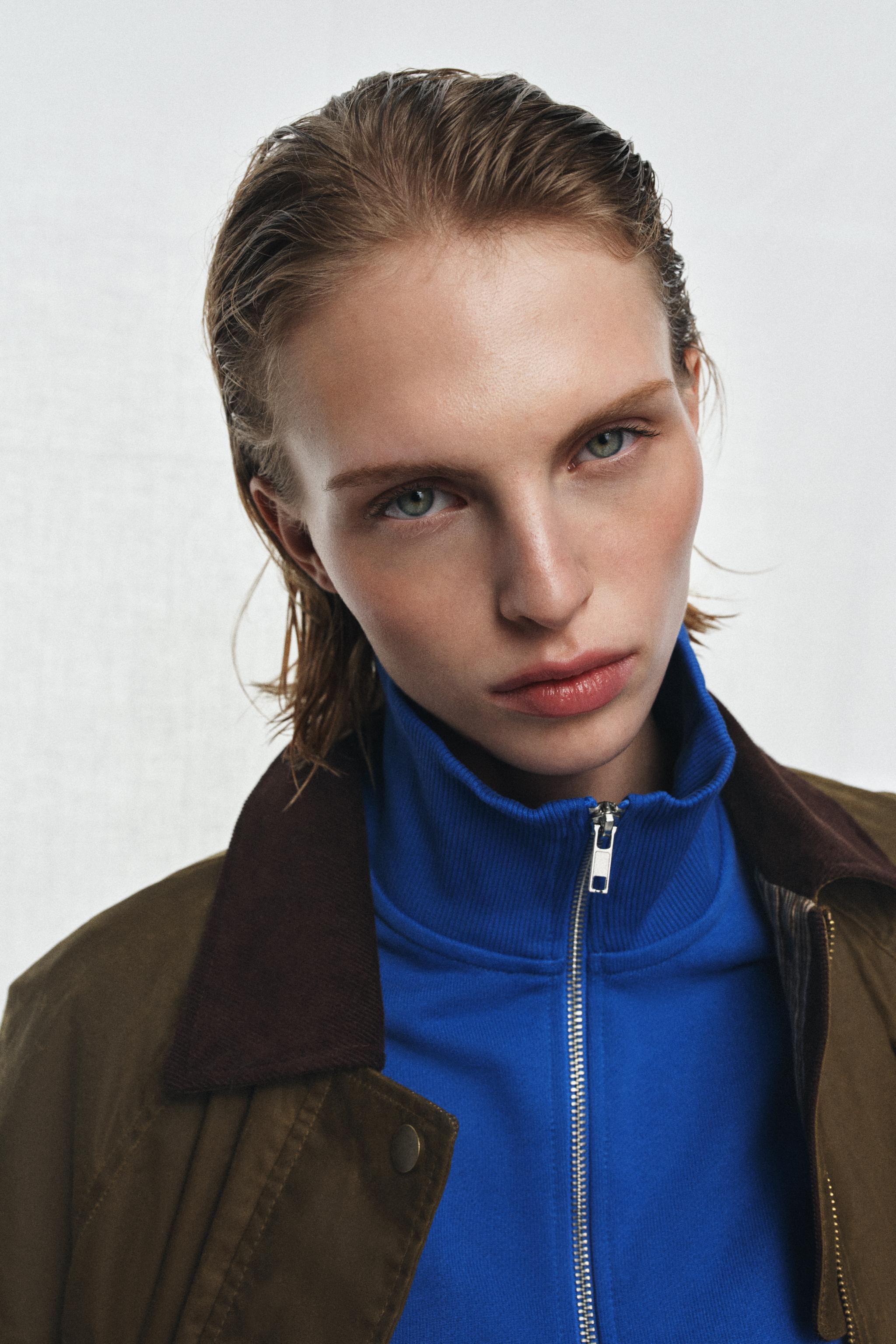 WAXED JACKET WITH CORDUROY COLLAR ZW COLLECTION - Olive green