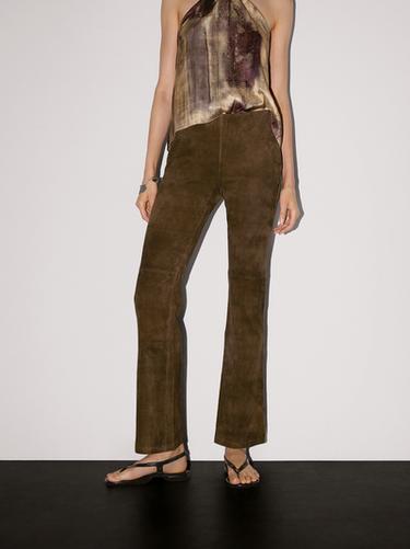 Zara Flared suede leather trousers - Brown